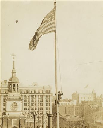 (PHOTO FUN) Pair of variant photographs depicting a daredevil stunt by the Philadelphian photojournalist Walter Crail.